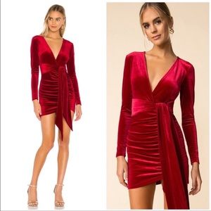 Revolve Superdown Jaylin Red Velvet Ruched Mini Dress